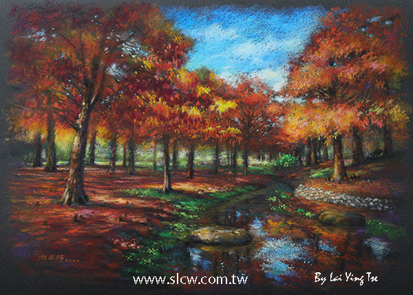 Deciduous Cypress by the pond painted by Lai Ying-Tse 池畔落羽松_賴英澤 繪